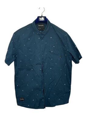 Fox Racing Front Button Down Shirt Men's Size XXL Blue Decrypted All Over Print